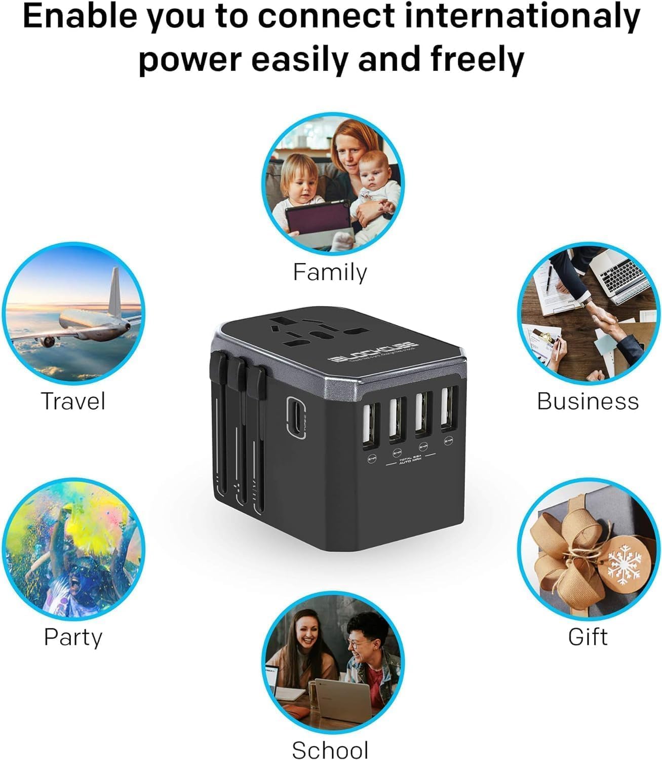 Thumbnail 5 de iBlockCube Universal Travel Adapter with 5 USB