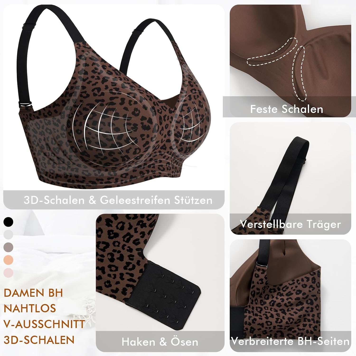 Detalle de Ganado Damen BH Ohne Bügel – Nahtloser Bralette mit V-Ausschnitt und W-Form Stützen
