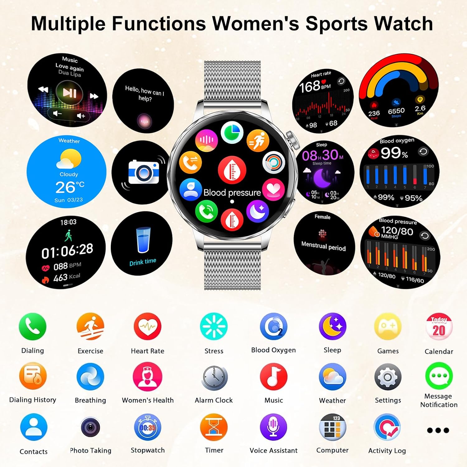 Thumbnail 6 de 1.27 inch smart watch for women with Bluetooth