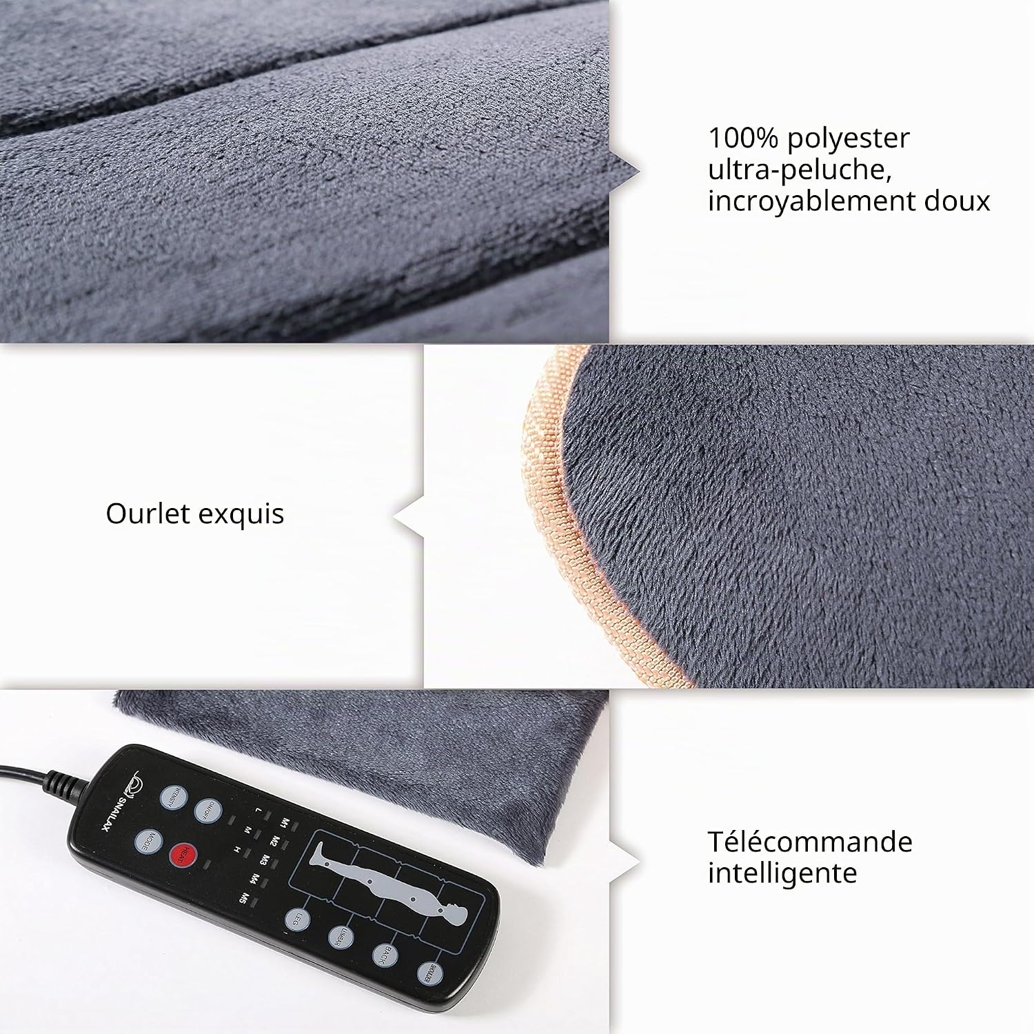 Thumbnail 4 de Snailax Matelas Massant Chauffant pour Corps Entier – 10 moteurs, 5 modes et 4 zones chauffantes