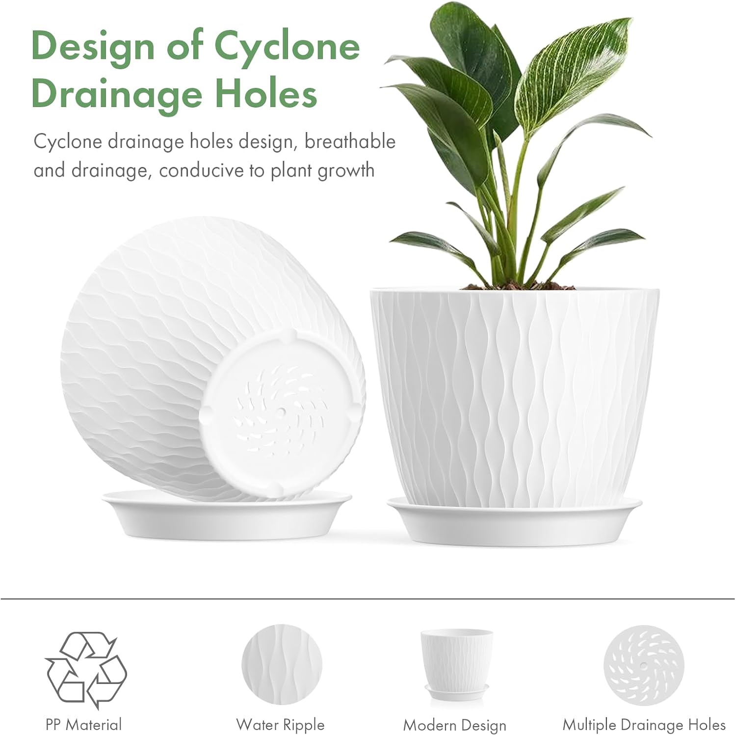 Detalle de Homeuouz Stripe Groove Plant Pots 5 Pack 20cm