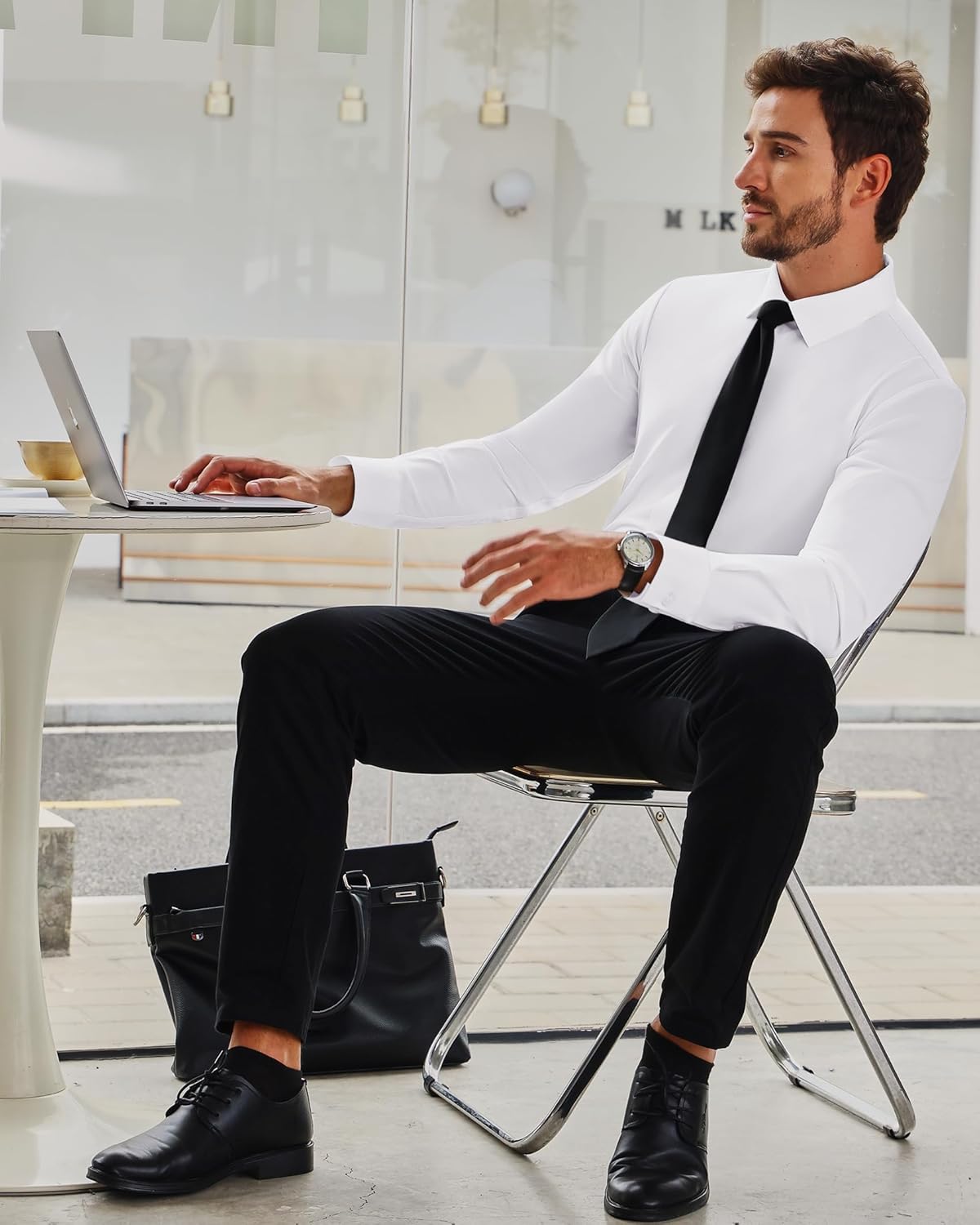 Thumbnail 4 de Alimens & Gentle Stretch Men’s Dress Shirt: Slim Fit, Long Sleeve, Wrinkle-Free Comfort