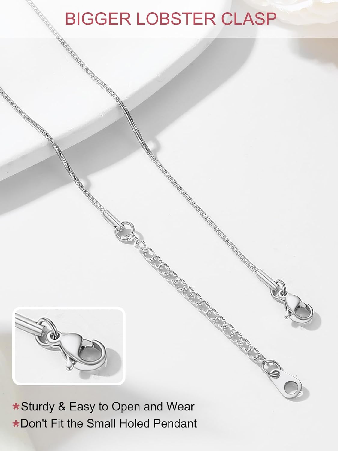 Thumbnail 3 de FOCALOOK Collier Chaîne Serpent Femme Fine 1,2 mm - Acier Inoxydable 70 cm + 5 cm de rallonge