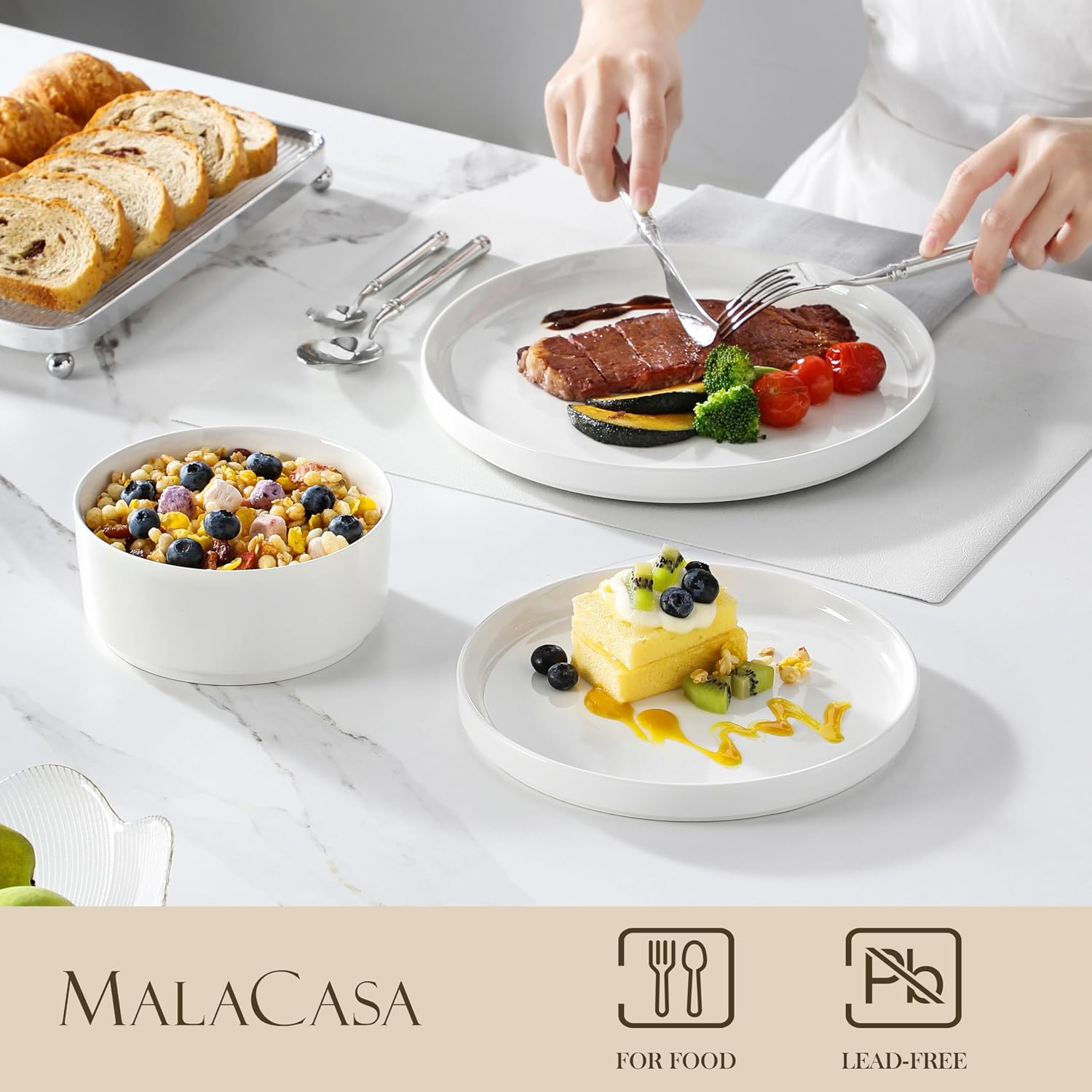 Detalle de MALACASA 18 Pieces Porcelain Dinnerware Set (Series LEAH) for 6