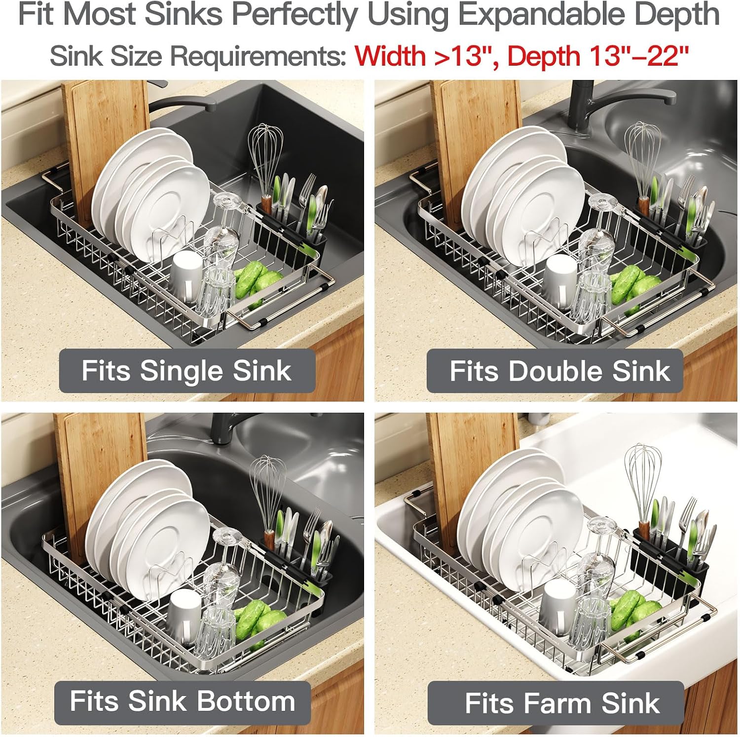 Detalle de Expandable Over Sink Dish Drainer Rack 🍽