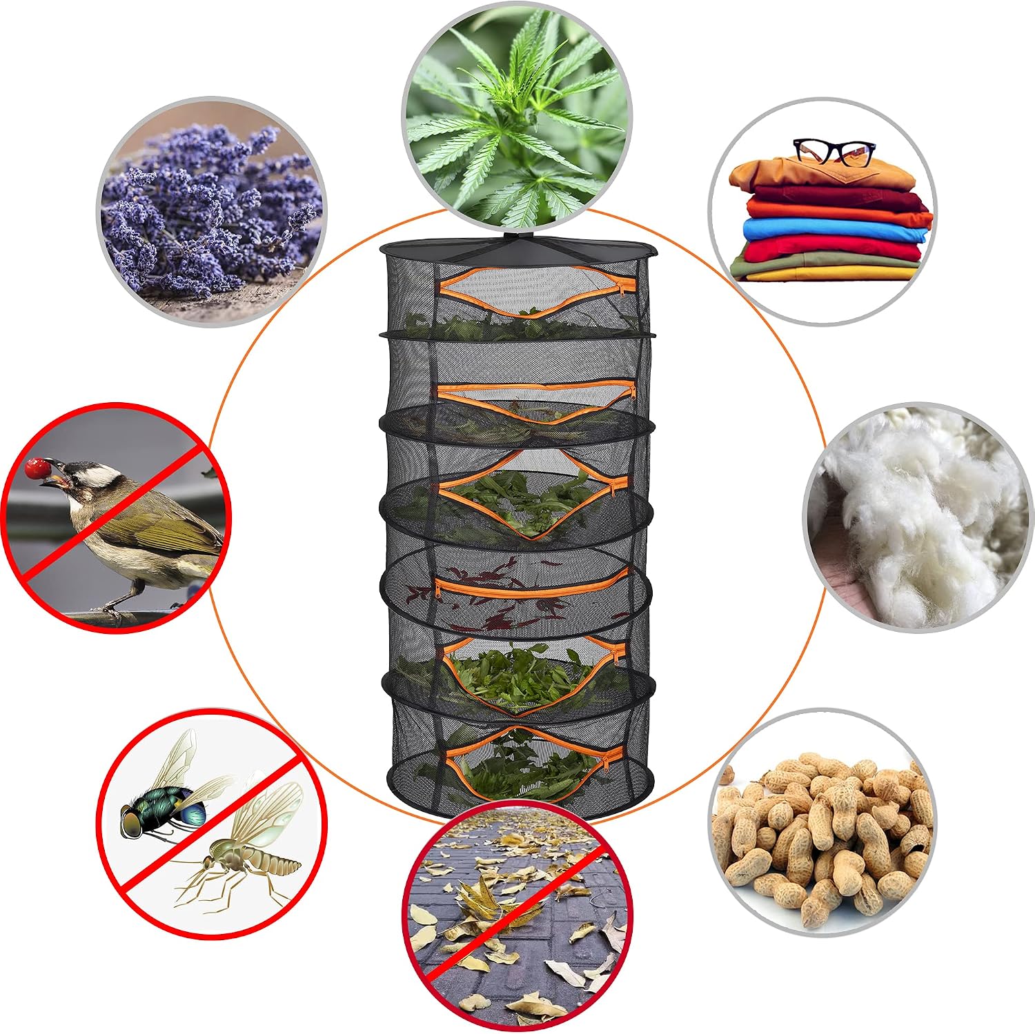 Detalle 1 de Desy & Feeci 6layer 6-Tier Herb Drying Rack with Mesh and Orange Zippers