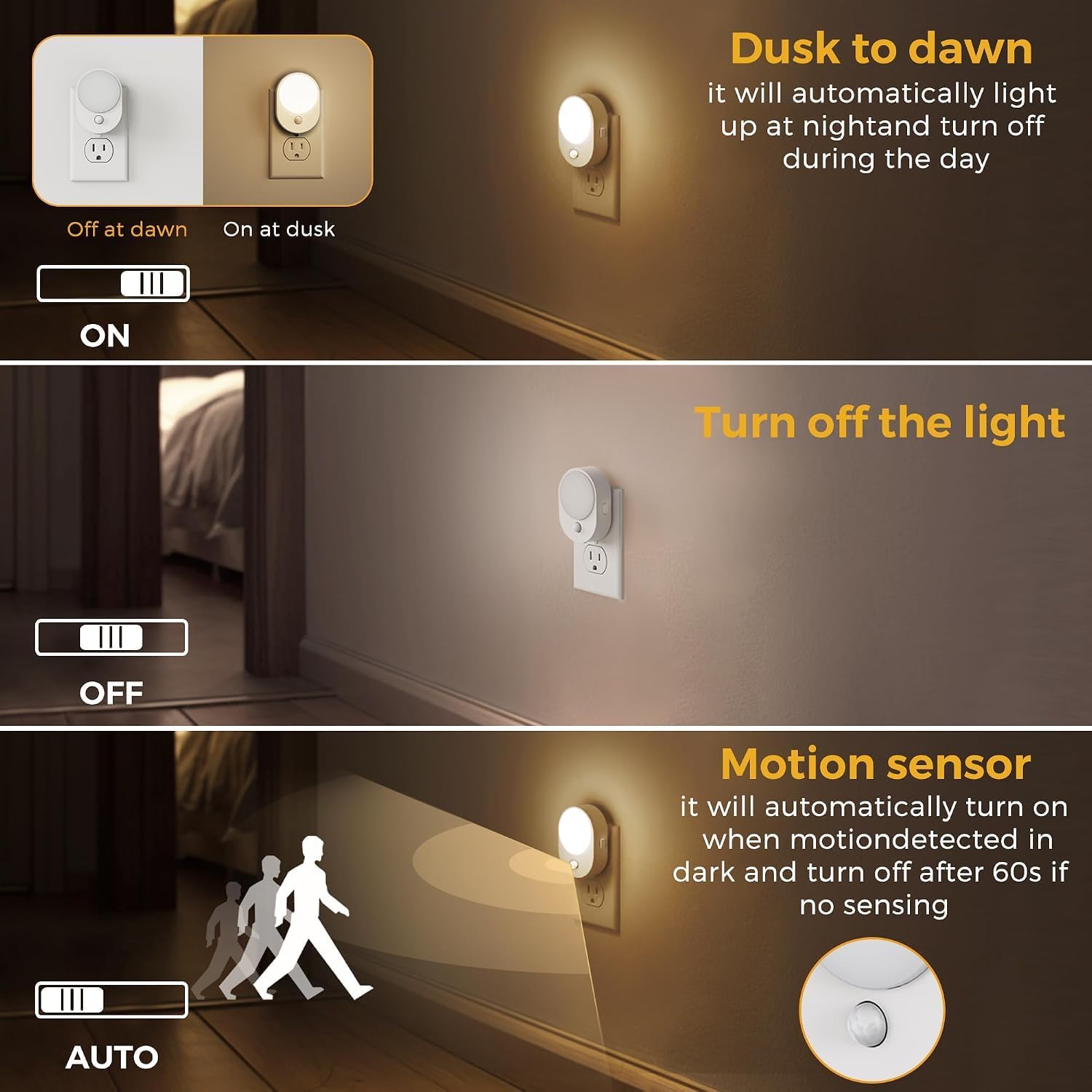 Thumbnail 1 de L LOHAS LED GY123US-3000K-2 Plug-In Motion Sensor Night Light, 2-Pack