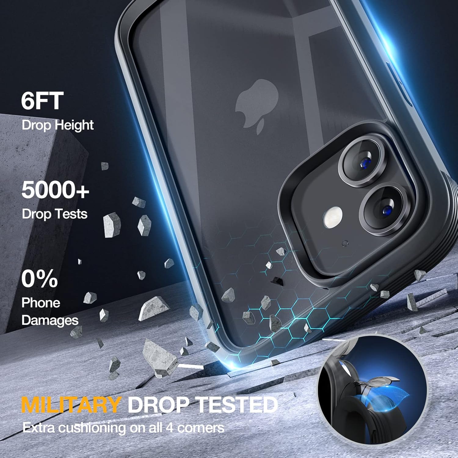 Thumbnail 4 de Miracase iPhone 12 / 12 Pro 6.1-inch Case with Built-in Tempered Glass Screen Protector (Full Body, Black)