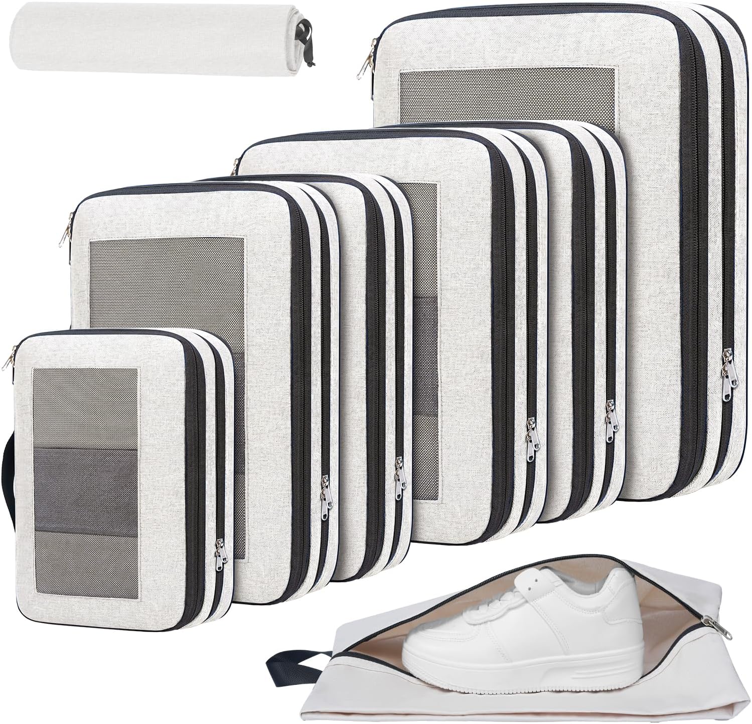 Detalle de Prezon Kompressions-Packwürfel – Erweiterbares Reisegepäck-Organizer-Set (4, 6 oder 8 Stück)