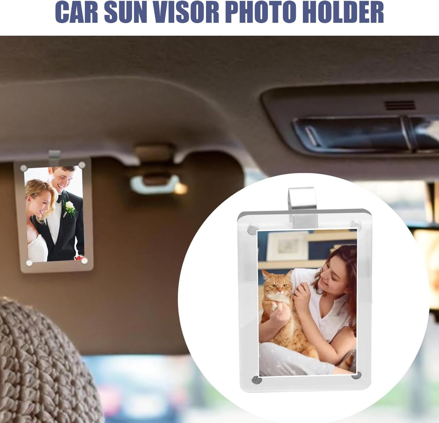 Detalle de 2 Pack Magnetic Car Sun Visor Photo Clips - Personalised Acrylic Frame with Stainless Steel & Transparent Holder