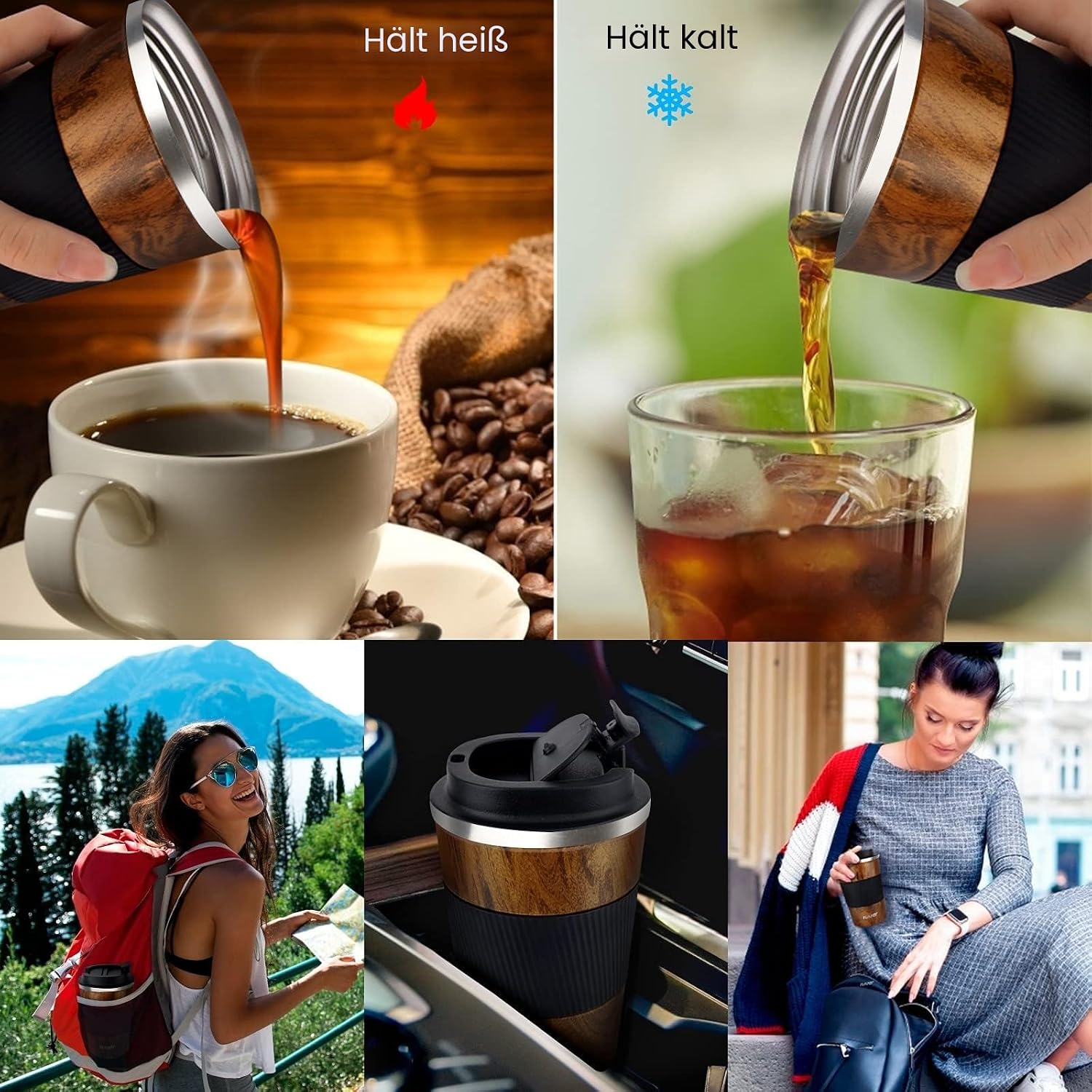 Detalle 2 de Tlater Kaffeebecher to Go – 380 ml Doppelwandiger Edelstahl-Thermobecher mit Deckel