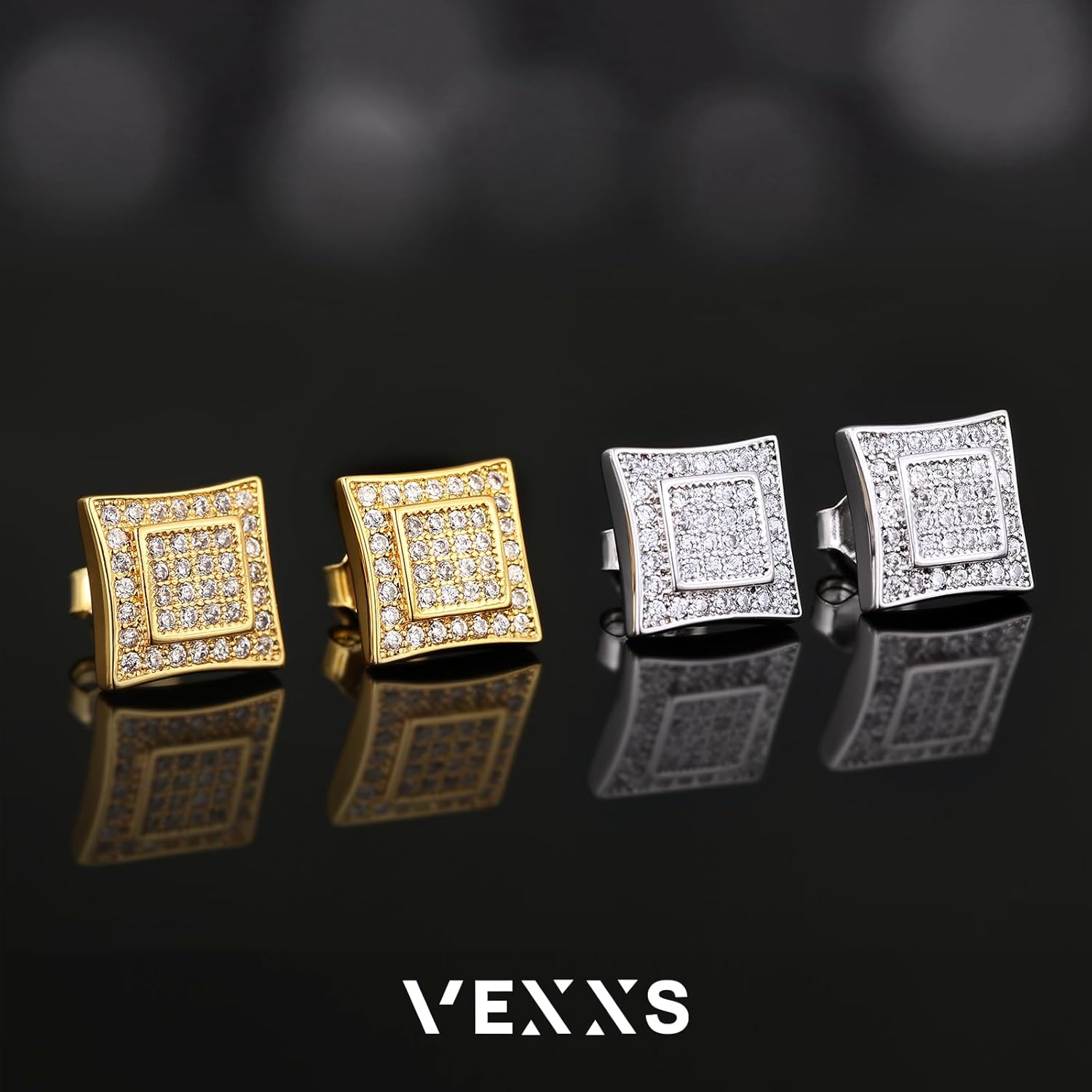 Detalle de VEXXS Herren Ohrringe Silber 925 – 18K Gold/Weißgold beschichtet, 5A Zirkonia