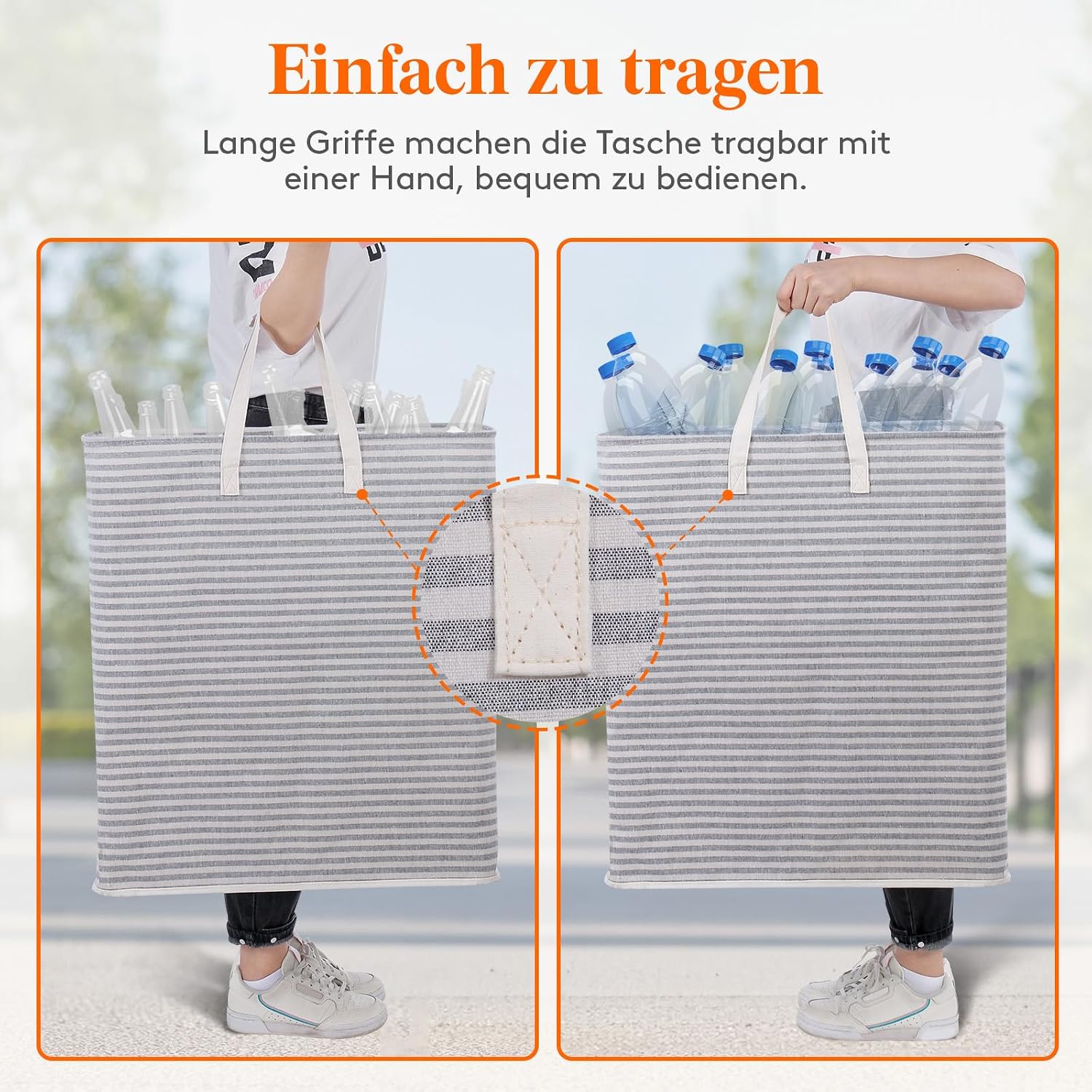 Detalle de Lifewit 100L Wäschekorb (faltbare Wäschebox) mit Griffen, wasserdichter Innenbeschichtung, grau