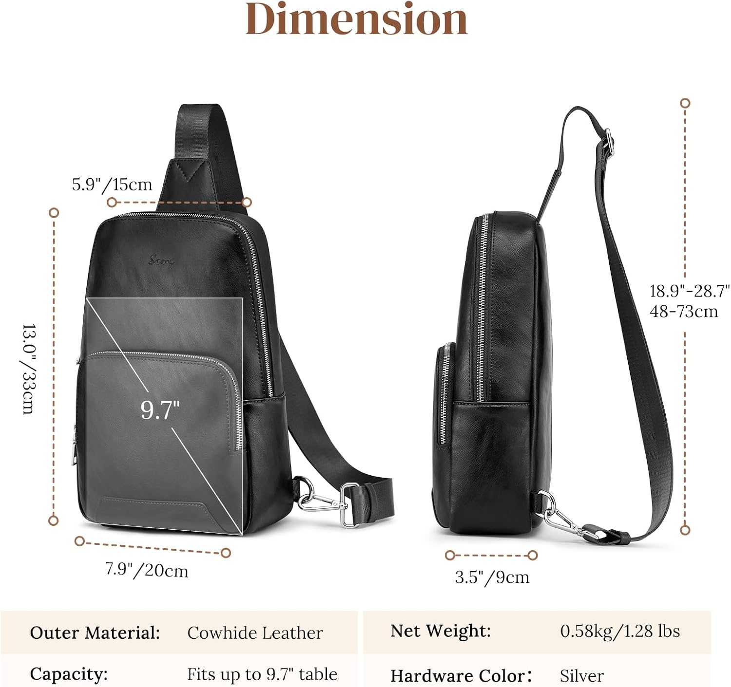 Detalle de S-ZONE leather sling bag, crossbody 13.0 in