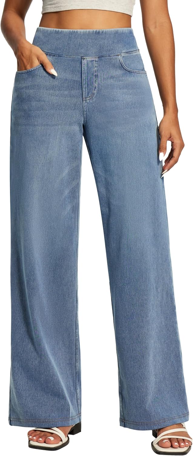 Detalle de IUGA Women's Wide-Leg Jeans, High Waist, Casual Straight