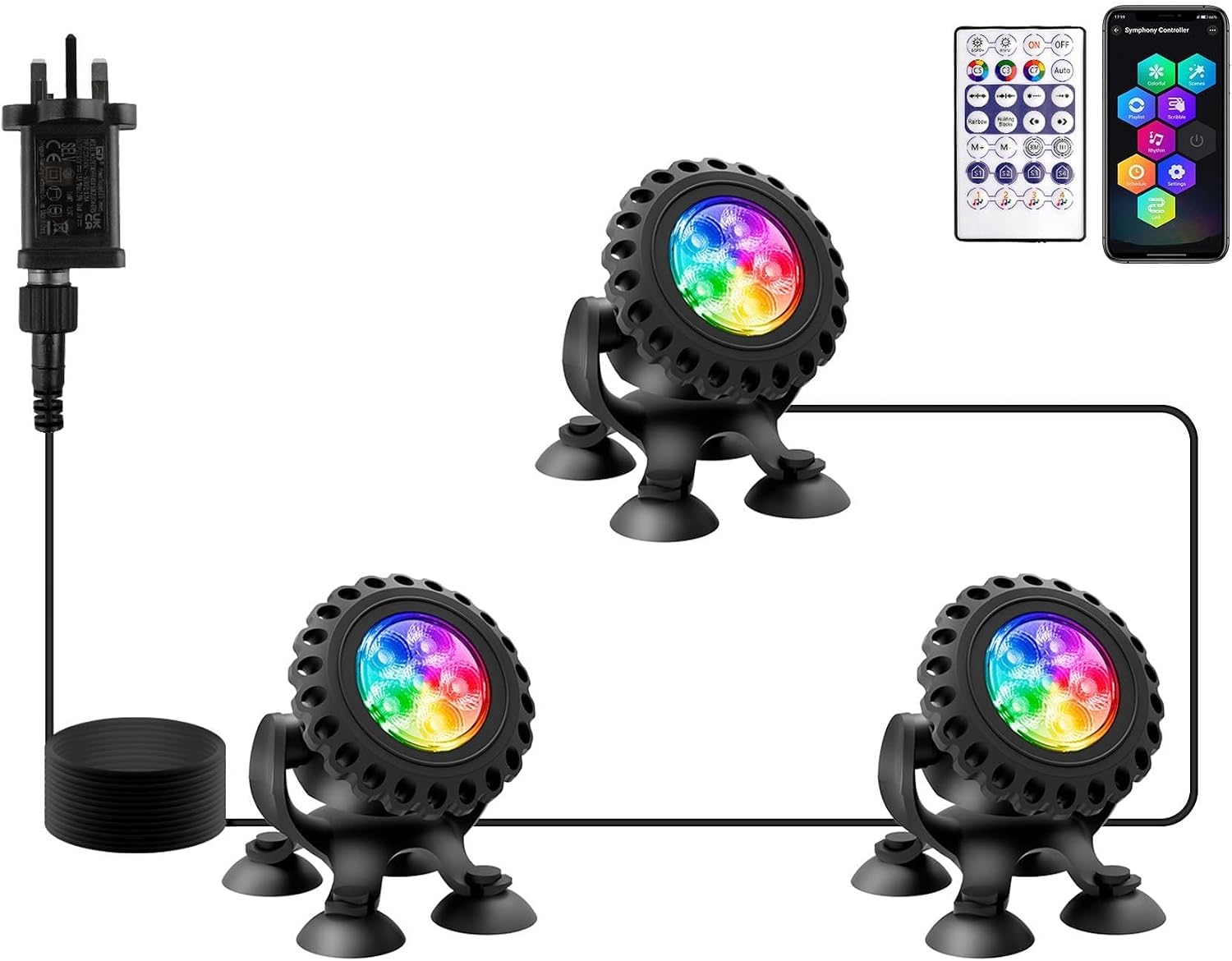Detalle de NATPOW Pond Lights: RGB Underwater Spotlight System for Ponds, Pools and Fountains