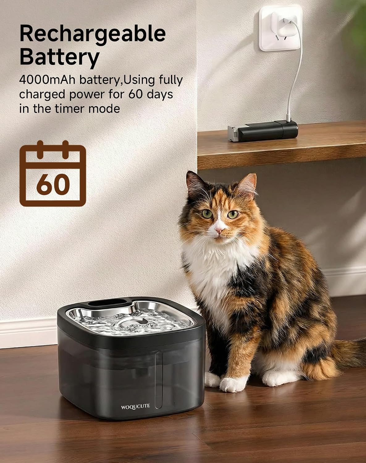 Thumbnail 3 de Cat Water Fountain for Drinking Wireless: 3.5L Battery Operated Quiet Cat Fountain