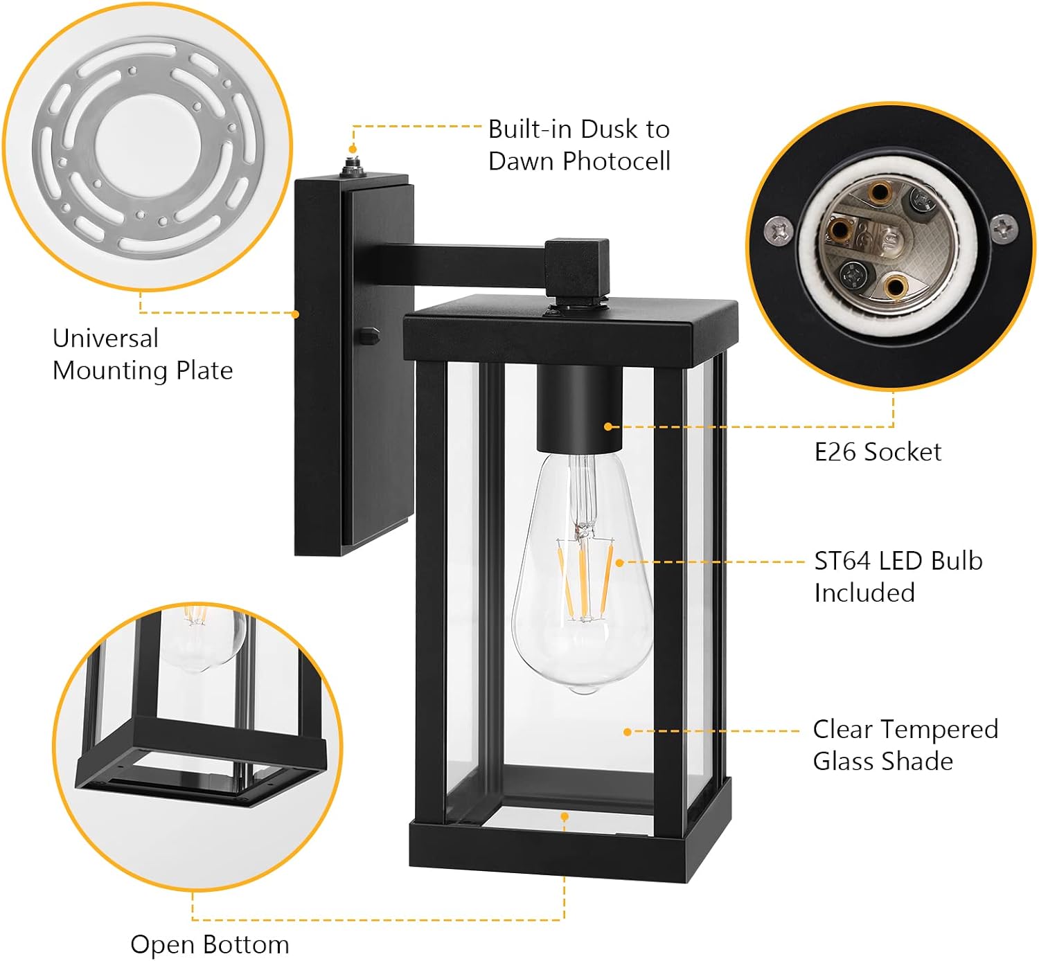 Detalle de TOPKDA TOPKDA Dusk-to-Dawn Outdoor Wall Lantern with 6W LED Bulb