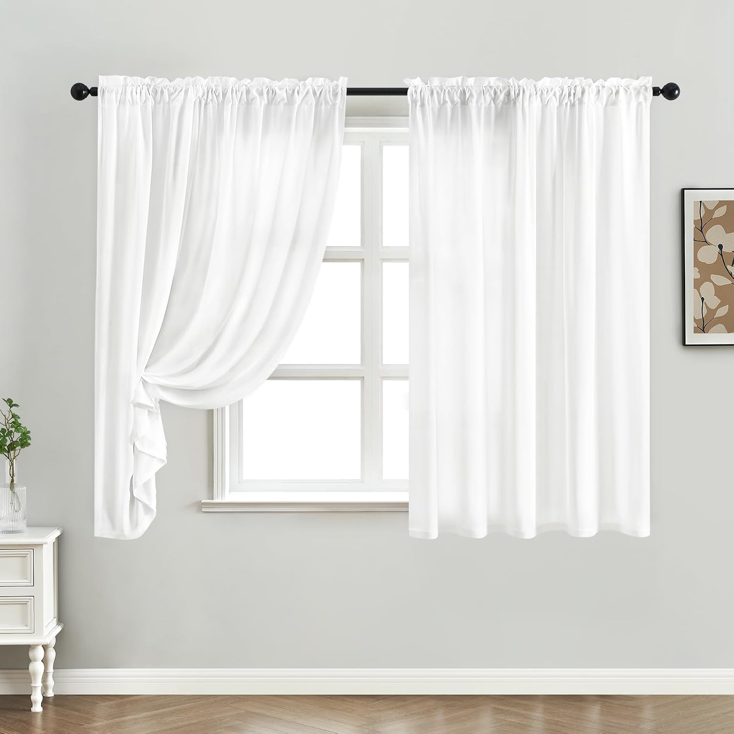 Detalle 2 de HOMEIDEAS White Privacy Sheer Curtains, 2 Panels, 52 x 45 Inches, Light-Filtering