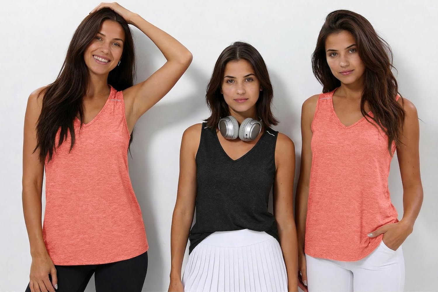 Thumbnail 4 de Gyabnw Canotta da donna senza maniche con scollo a V e strisce riflettenti – ideale per fitness, corsa e yoga