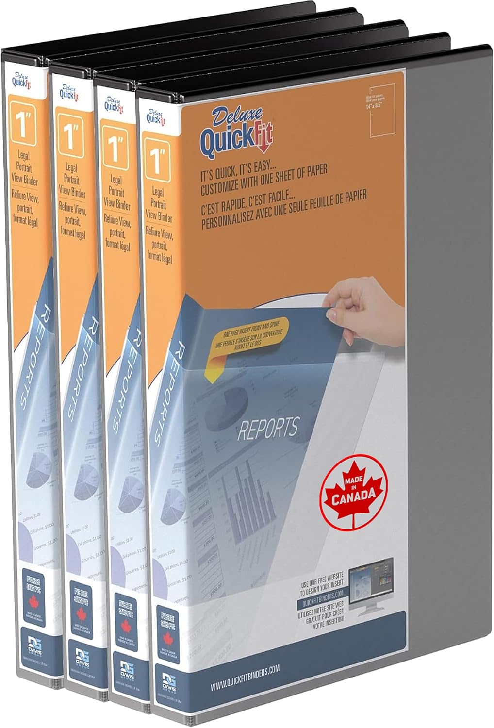 Detalle de QUICK FIT 95011P-04 3-Ring Binder, 1" D-Rings, Legal Size, Black, 4-Pack