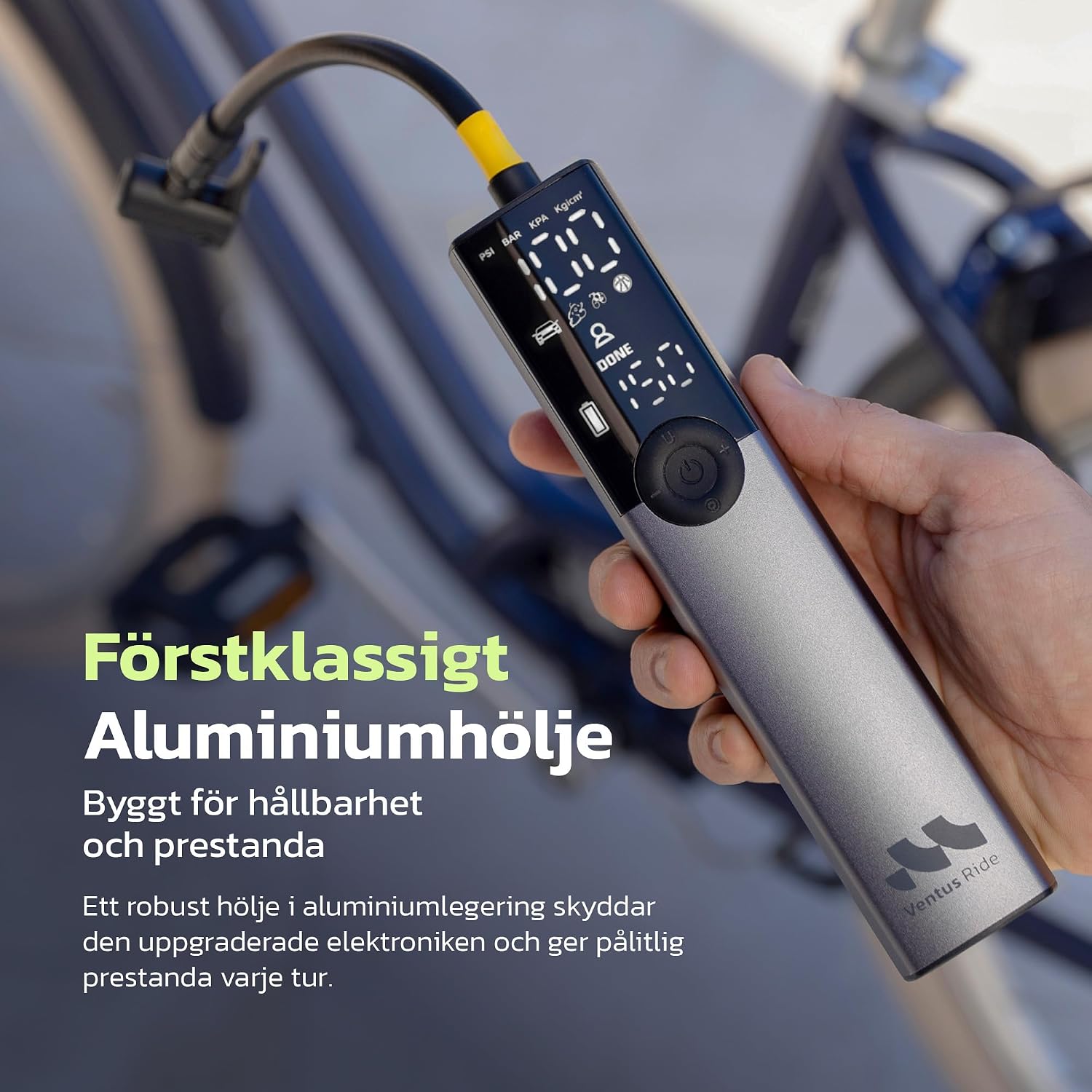 Detalle de Woowind Ventus Ride BP188G elektrisk cykelpump, 150 PSI och USB-C