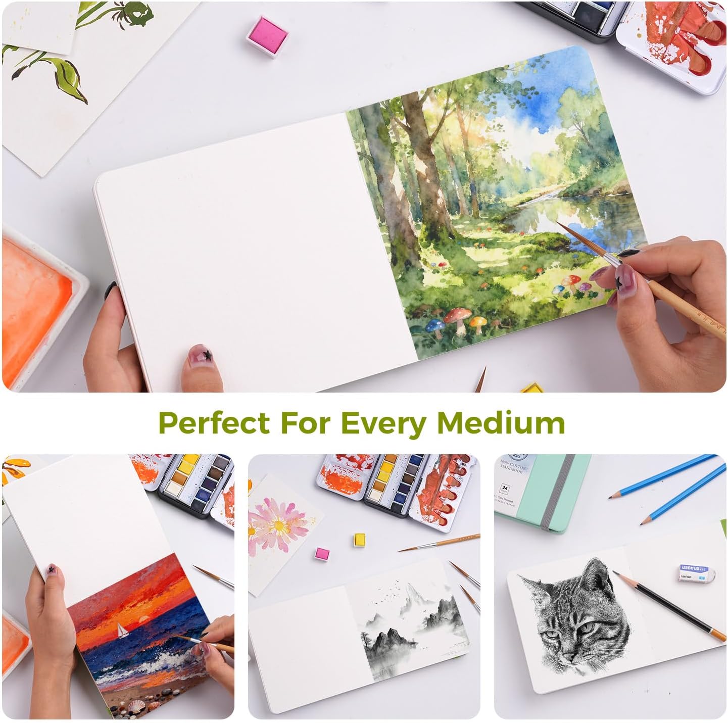 Thumbnail 6 de Fuumuui 30 Sheets Watercolour Journal (5.5 x 5.5 in) – 100% Cotton Cold Pressed Watercolour Paper, 140lb/300gsm