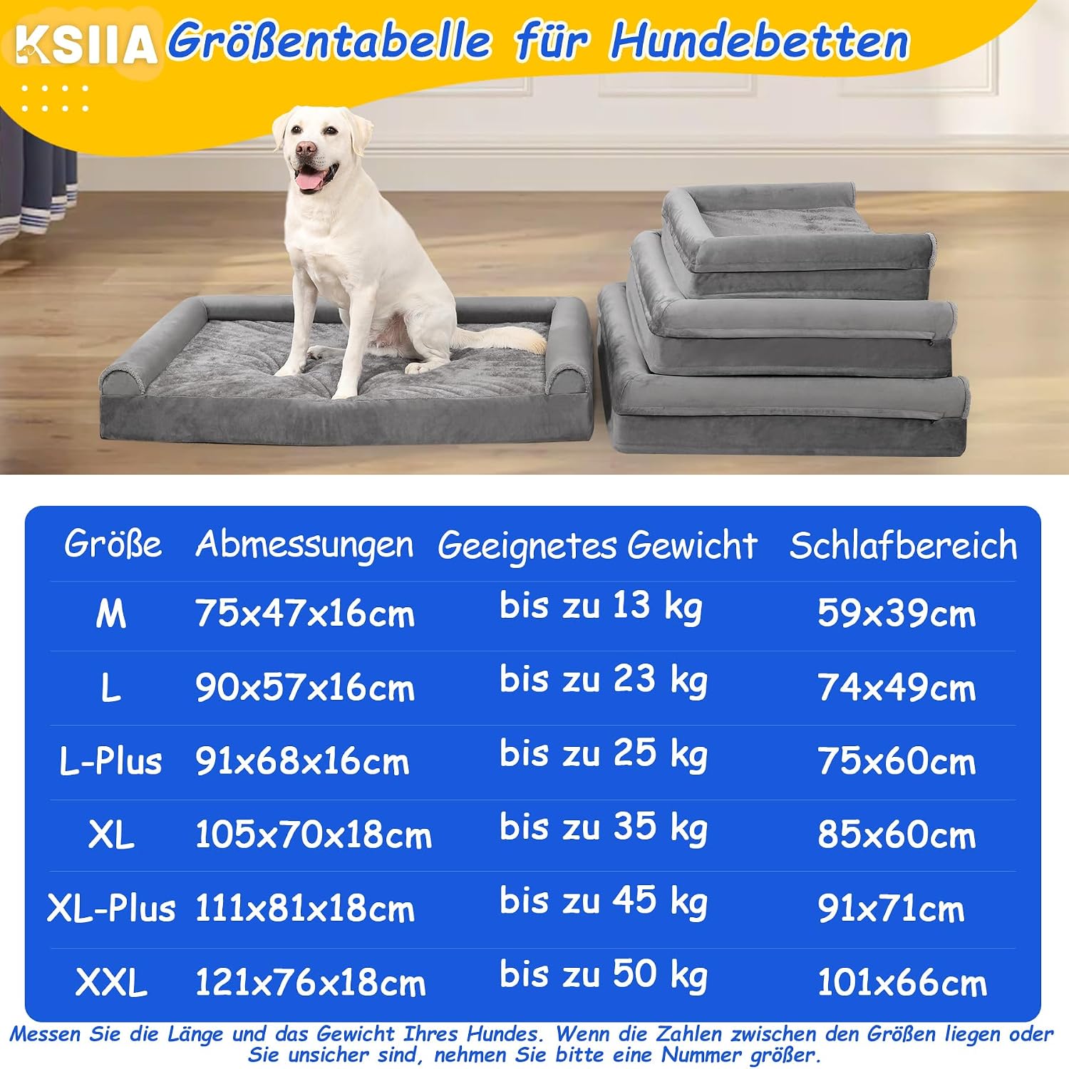 Thumbnail 4 de KSIIA Hundebett Grosse Hunde – Orthopädisches XXL Hundekissen 121x76x18 cm, graue Bezug-Überzüge abnehmbar und waschbar