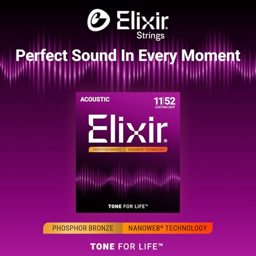 Detalle de Elixir Strings Acoustic Guitar Set, Phosphor Bronze with NANOWEB Technology (Custom Light 11-52)
