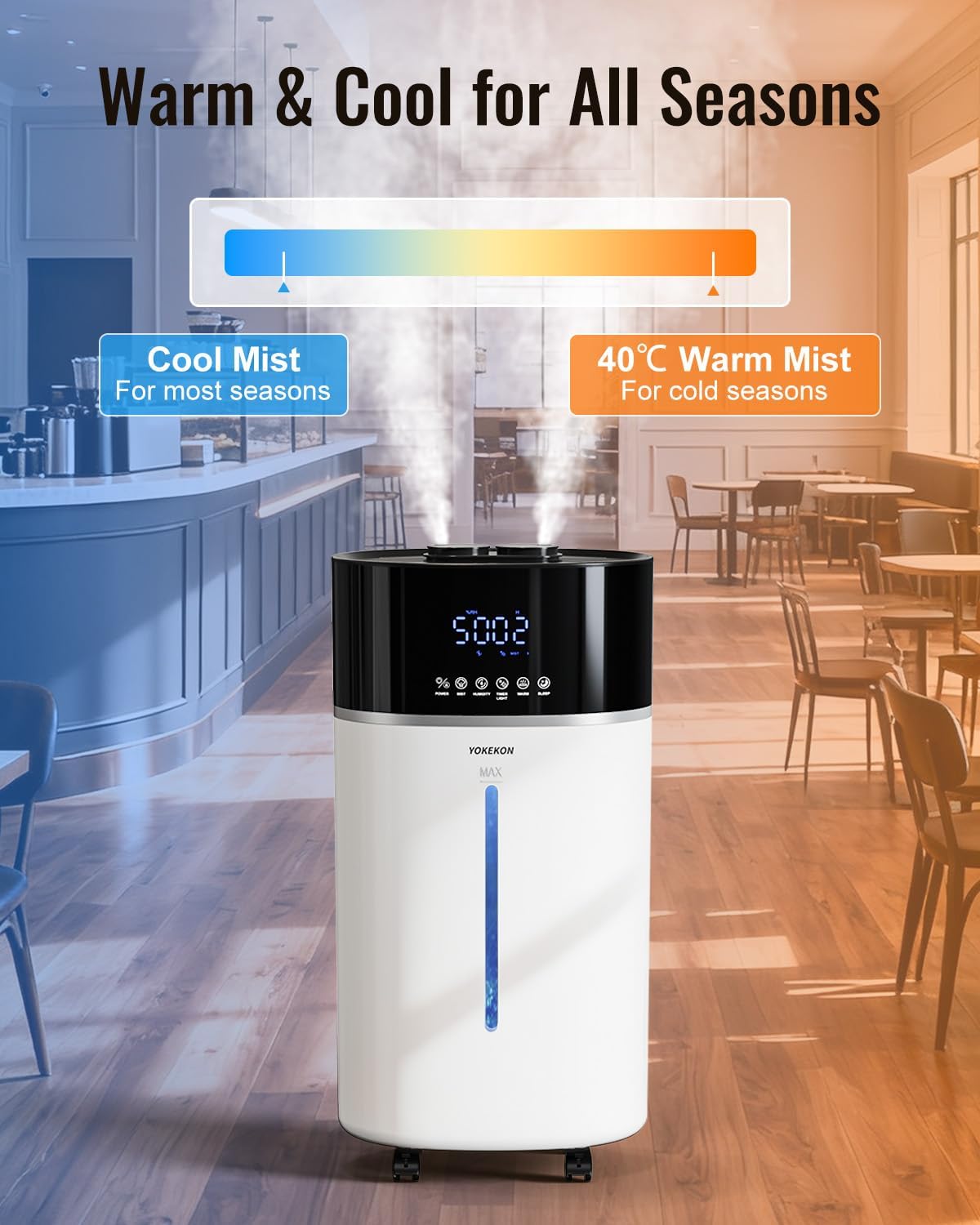 Detalle de YOKEKON KC-MH-303-CA Cool and Warm Mist Humidifier, 18 L, 2,500 sq ft