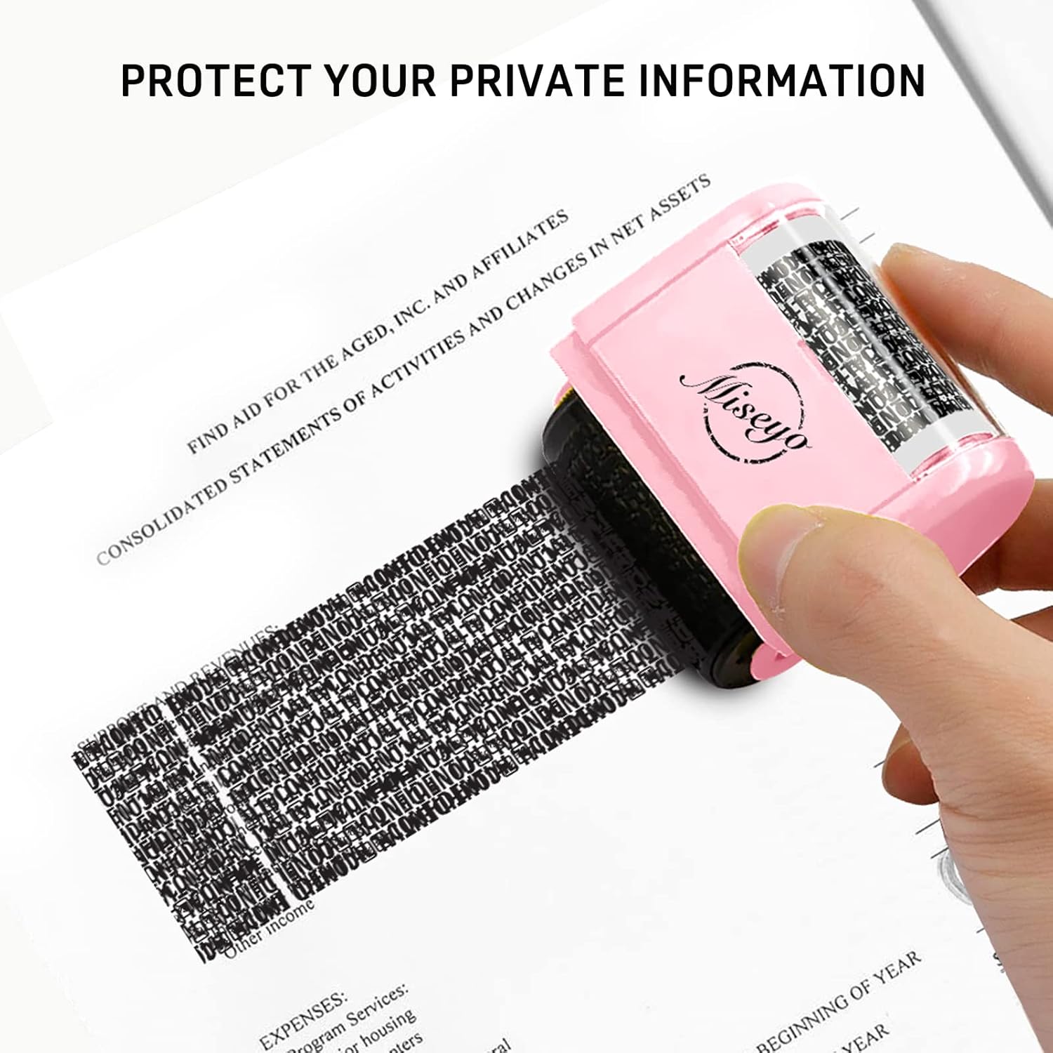 Thumbnail 3 de Miseyo Breites Datenschutz Rollstempel Set – Rosa (inkl. 3 Nachfülltinten) für Identitätsdiebstahl-Prävention