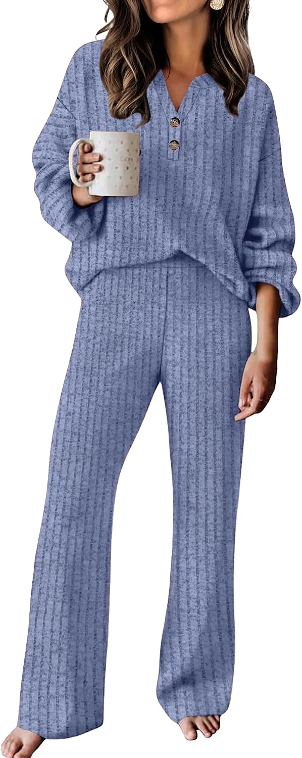 Detalle de RUMIA Women's 2-Piece Lounge Set, Buttery-Soft Fabric and Wide-Leg Pants