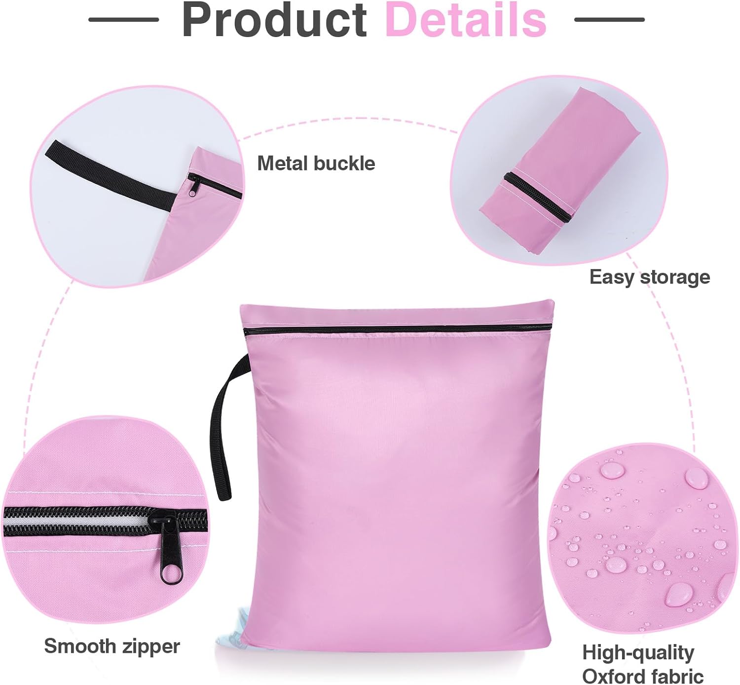 Detalle de OTraki Wet Bags (2-pack) Waterproof Wet Dry Bag 40x50cm for Swimwear, Gym & Nappies (Pink & Green)