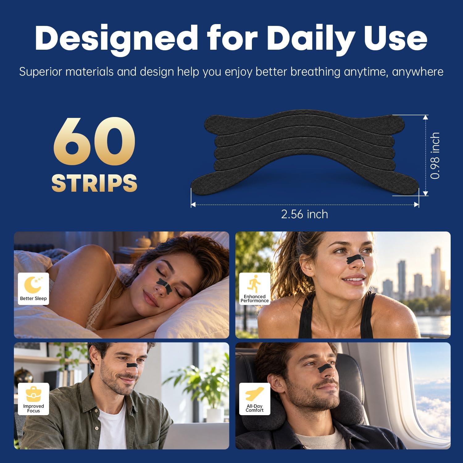 Detalle de 60 PCS Extra Strength Black Nasal Strips for Snoring and Congestion