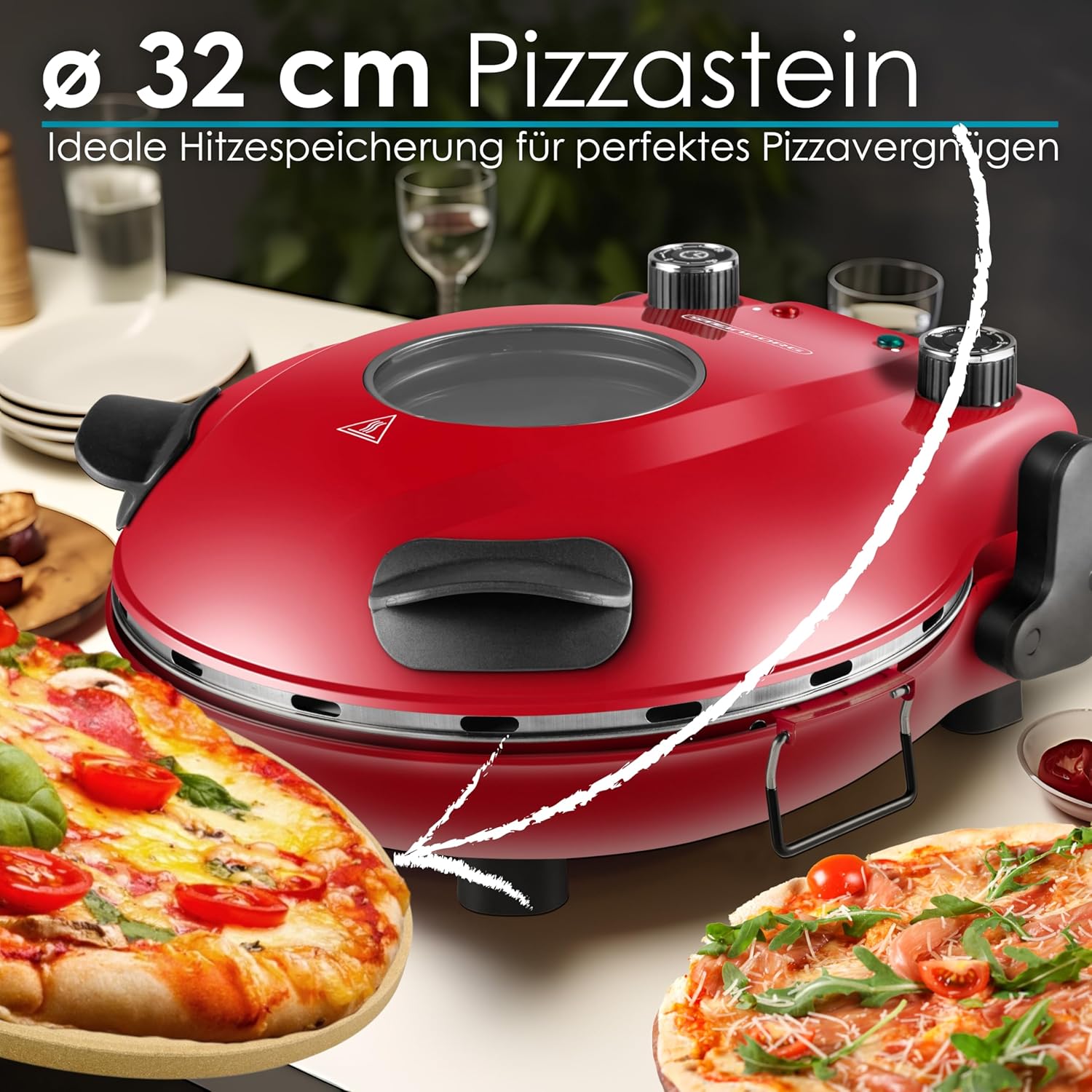 Detalle de Pizzaofen elektrisch mit 32 cm Pizzastein – Backofen, 390°C, 1200 W