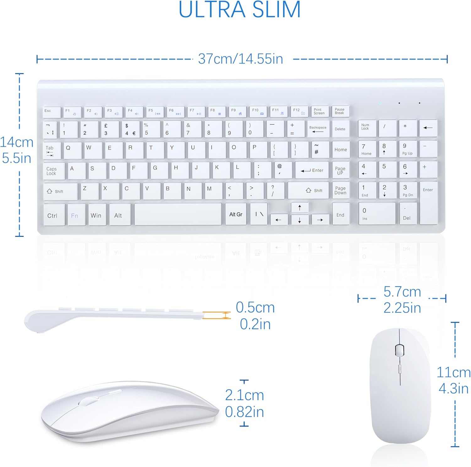 Detalle de TopMate Wireless Keyboard and Mouse Ultra Slim Combo (2.4G, Silent, USB) – White
