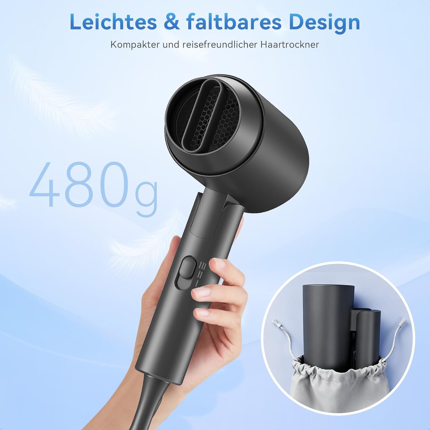 Thumbnail 4 de Ionen Föhn 1800W von Ionen: klappbarer Reisefön (480 g) mit 3 Temperaturstufen