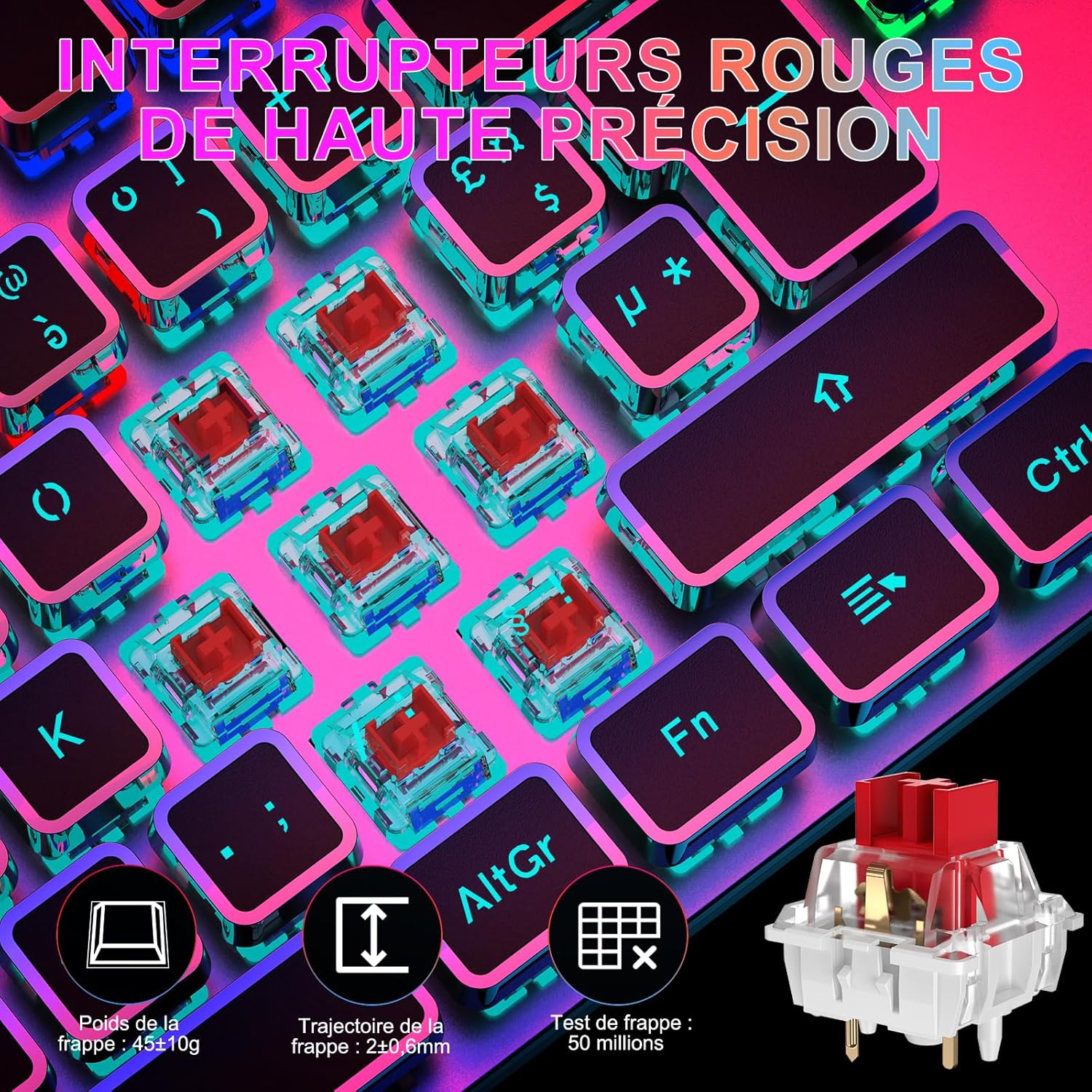 Thumbnail 4 de TECURS Clavier Gaming Mécanique – Clavier Gamer programmable avec Repose-Poignet Magnétique