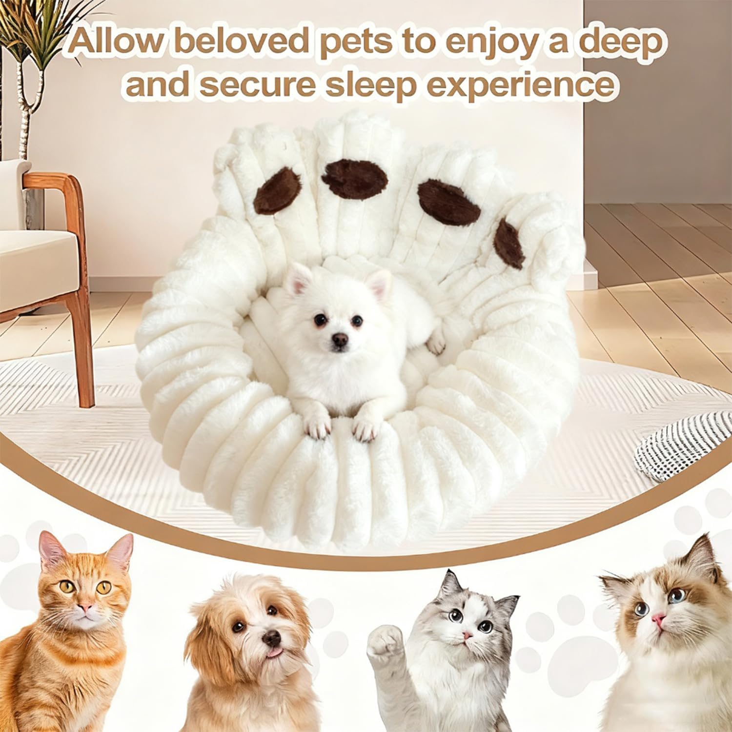 Thumbnail 1 de SHJOEE Flauschig Haustierbett „Bärentatzen“ (Beige, 50 cm) – warmes Hundekissen & Katzenkissen für drinnen