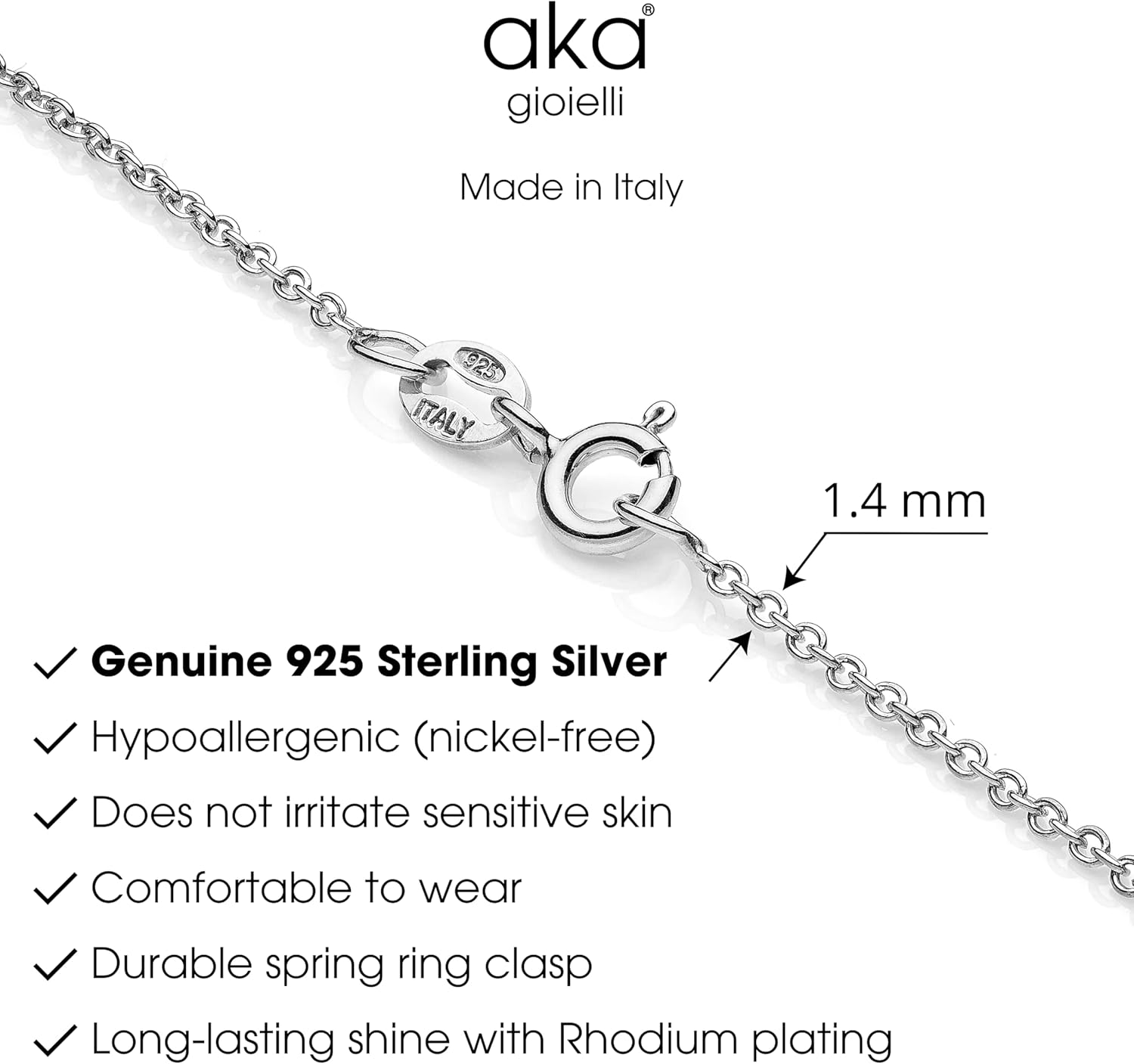 Detalle 2 de Aka Gioielli® Catenina Forzatina Rolò 1.4 mm Argento Sterling 925 Rhodato – Collana Donna 45 cm