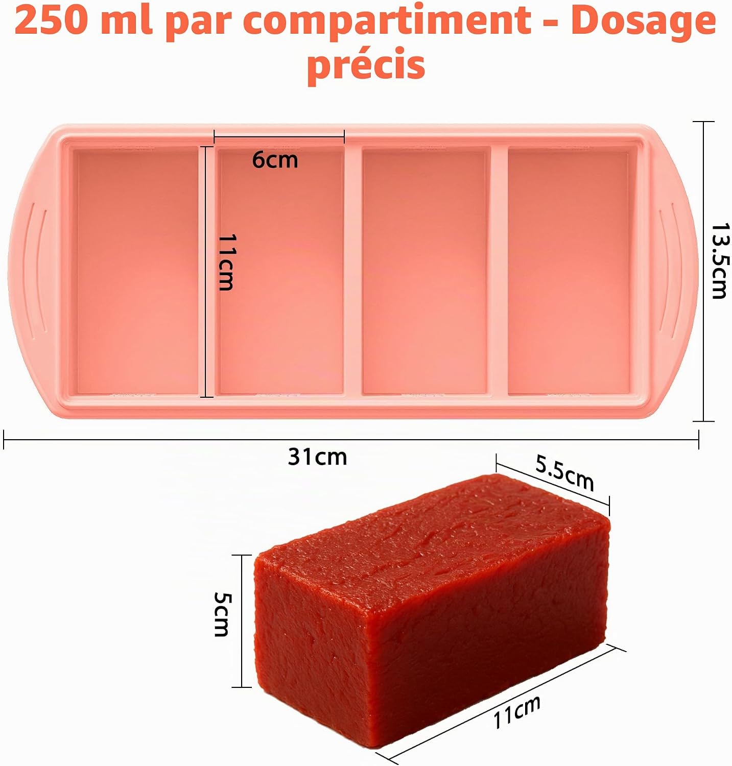Detalle de QUELIEN siliconen vriesbakje 250 ml, roze, met deksel en maatstrepen
