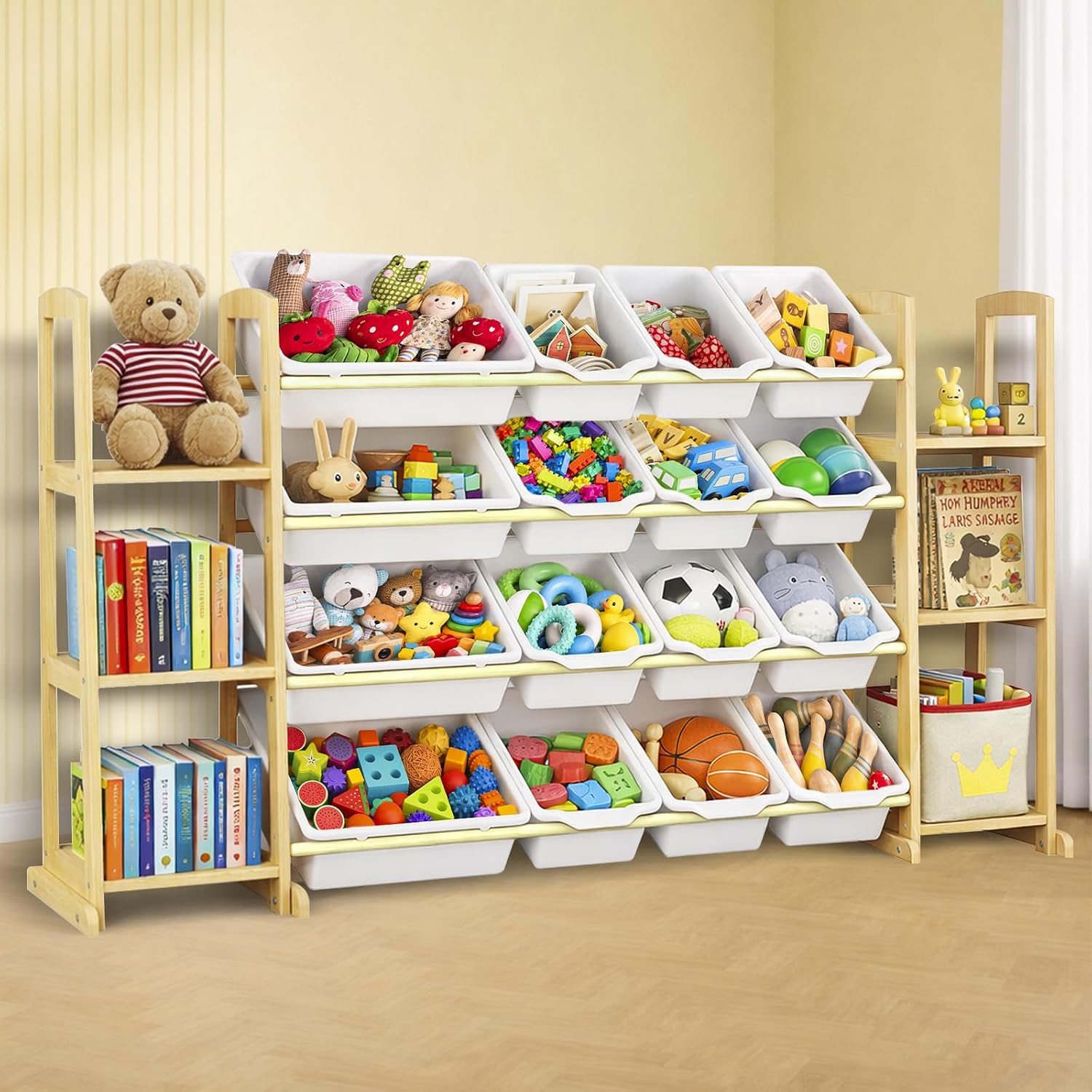 Detalle de Etitlly Kids Toy Storage Organizer with Bookshelf, 16 Bins, 6 Shelves, White