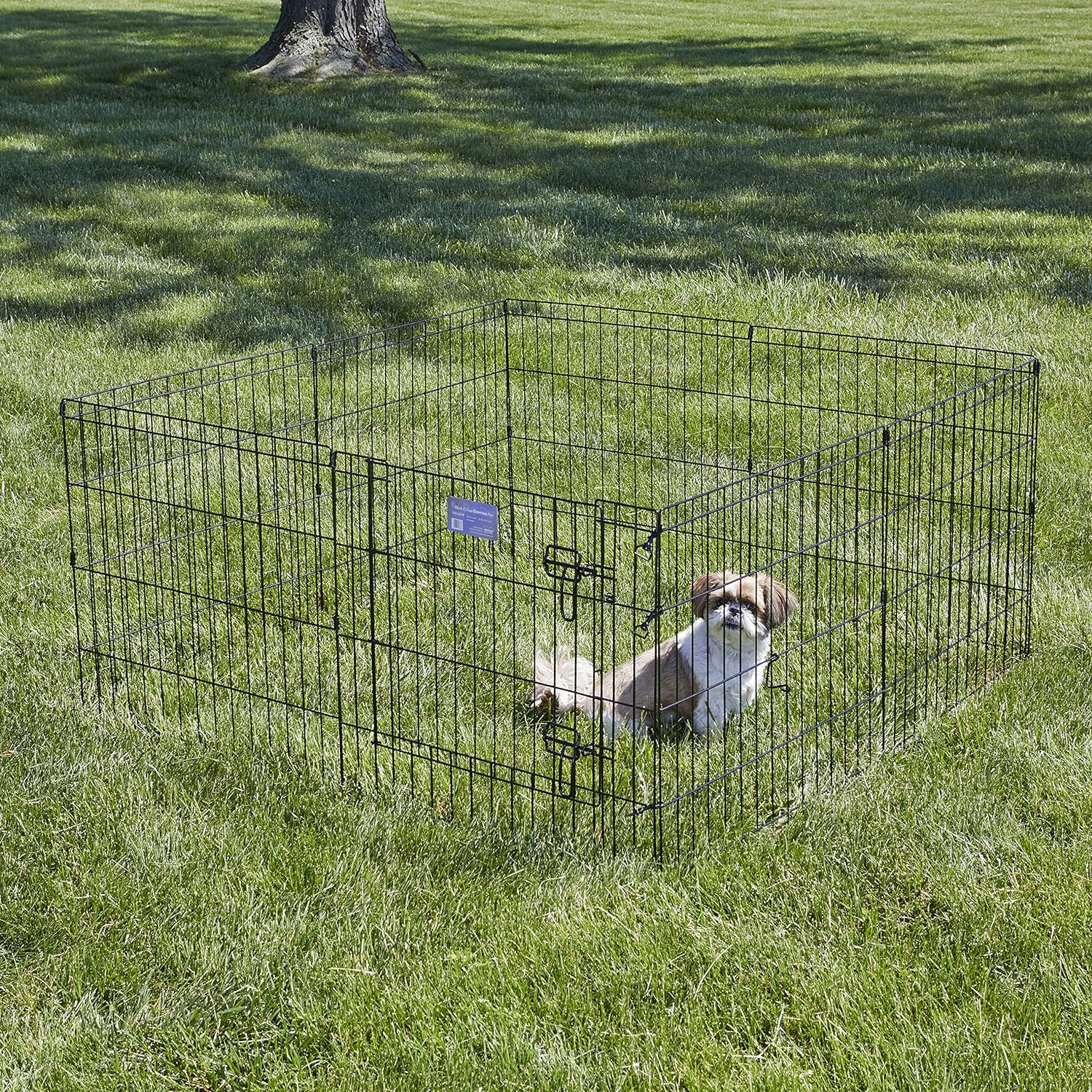 Detalle de MidWest Homes for Pets folding metal dog exercise pen with door (61cm tall) – 1.5m play space, black e-coating