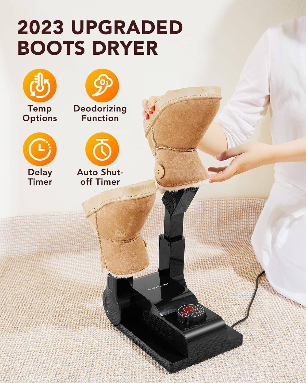 Detalle de FORLIM Shoe & Boot Dryer for Work Boots, 3 Temp Modes, 24H Delay, Black