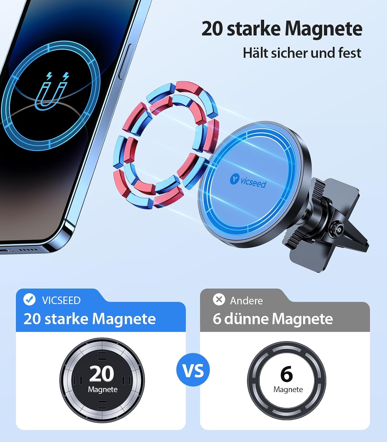 Thumbnail 1 de VICSEED Handyhalterung Auto Magnet Lüftung für MagSafe – starke Haltekraft (20 x N55)