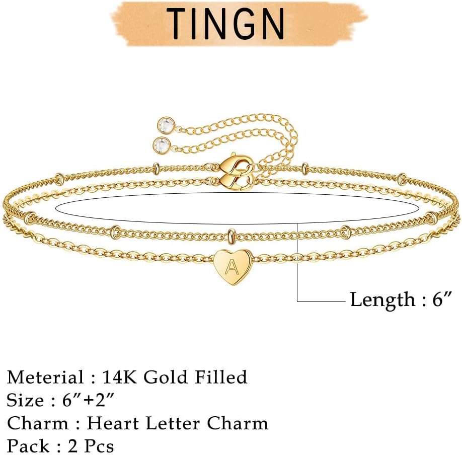 Thumbnail 4 de TINGN Bracelet cœur en or 14 carats pour femme – personnalisé avec initiales