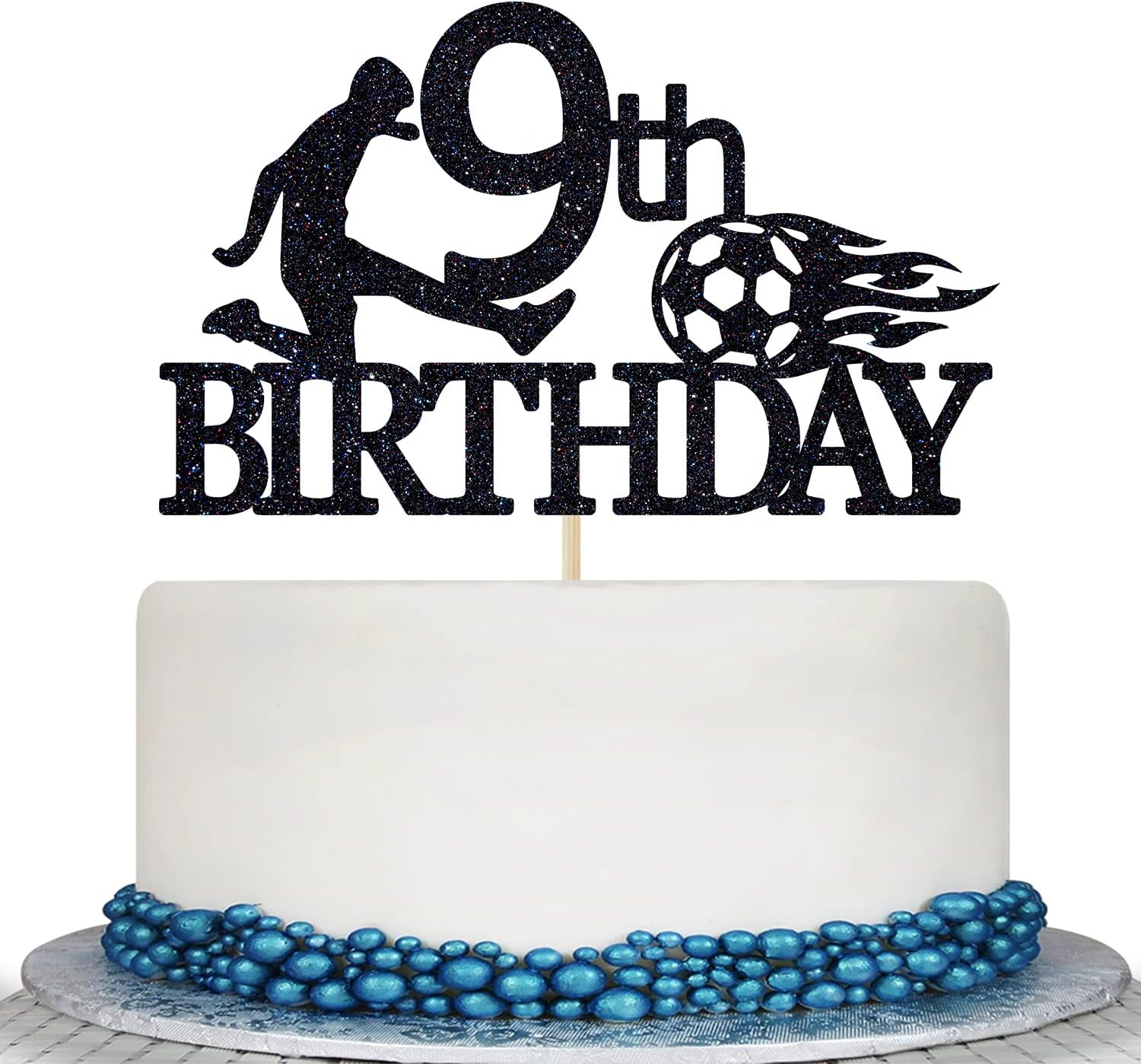 Detalle de Colorfulparty CF-0579 Happy 9th Birthday Soccer Cake Topper, Black Glitter