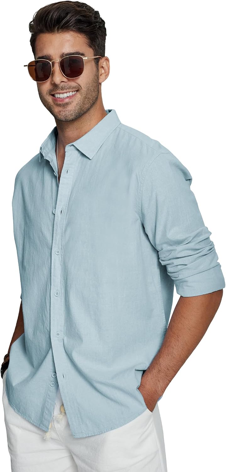 Detalle de Friptspyg Chemise en Lin pour Hommes — Manches Longues, 80% coton + 20% lin, coupe Regular