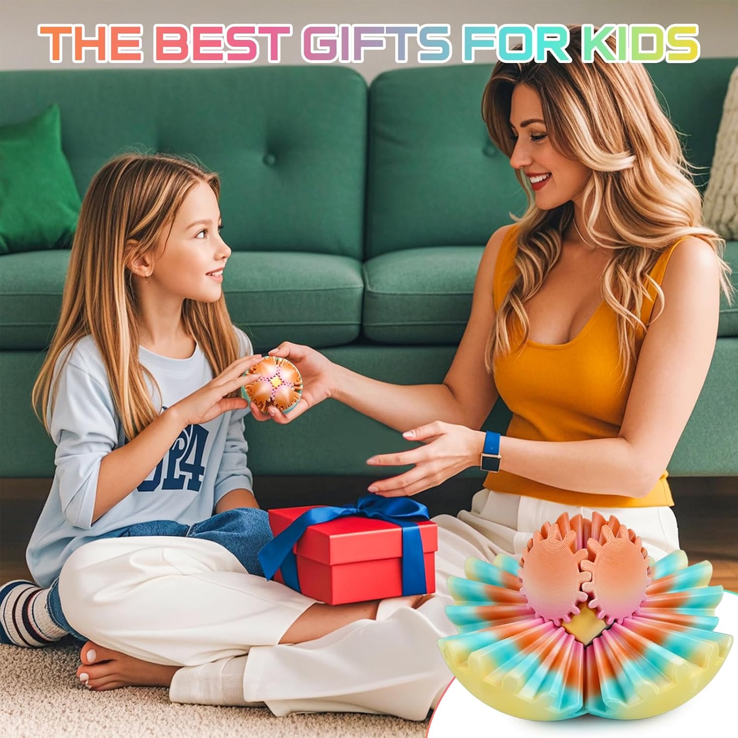 Detalle de 3D Printed GearSphere fidget toy – Multicoloured rotatable gear ball (Sunset Mirage, 2.5")