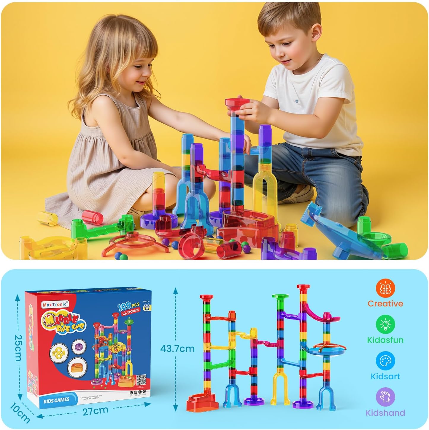 Detalle de Marble Run STEM Educational Toy Set (109pcs) with Transparent Tracks and 60 Marbles